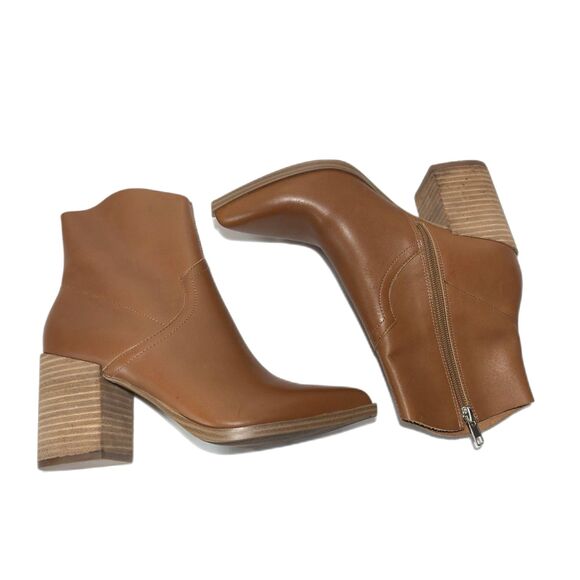 Steve Madden Shoes - Steve Madden Cate Cognac Brown Leather Pointed Toe Block Heel Ankle Boots Sz 8.5